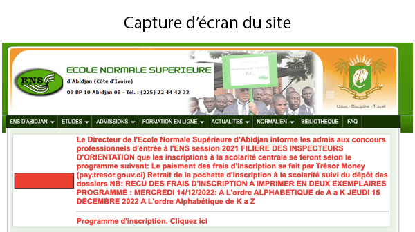 Site web www.ensabidjan.ci