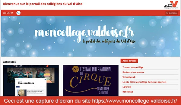 Connexion sur www.moncollege.valdoise.fr